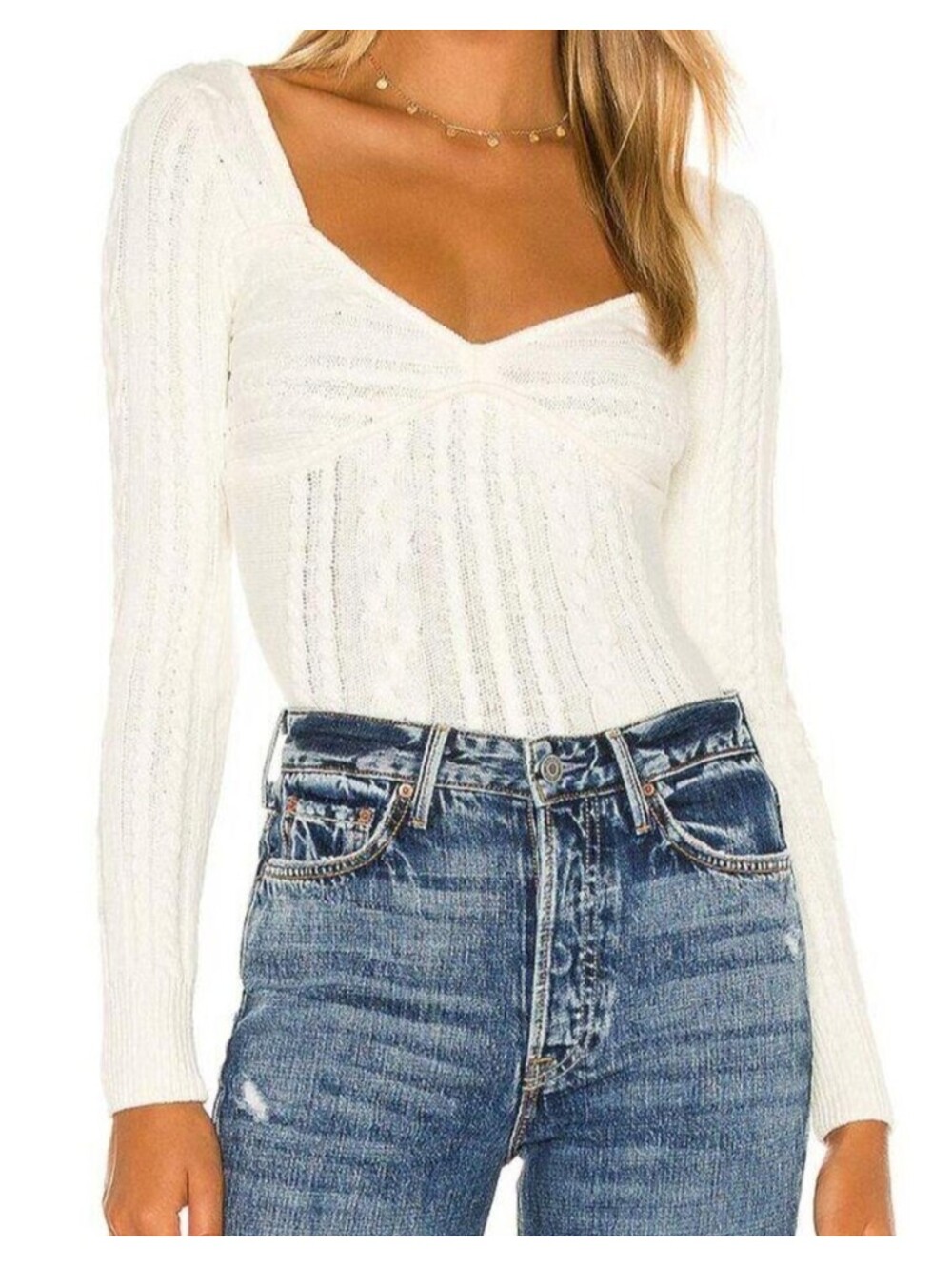 MAJORELLE cream cable knit square neck sweater sz XS
